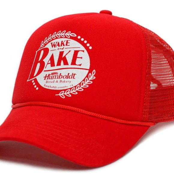 Wake and Bake Wed Pot 420 Funny Adult Truckers Unisex Cap Hat Red Cali Pride Smo - Picture 4 of 5